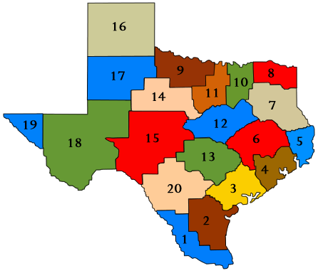 Texas map of education service centers